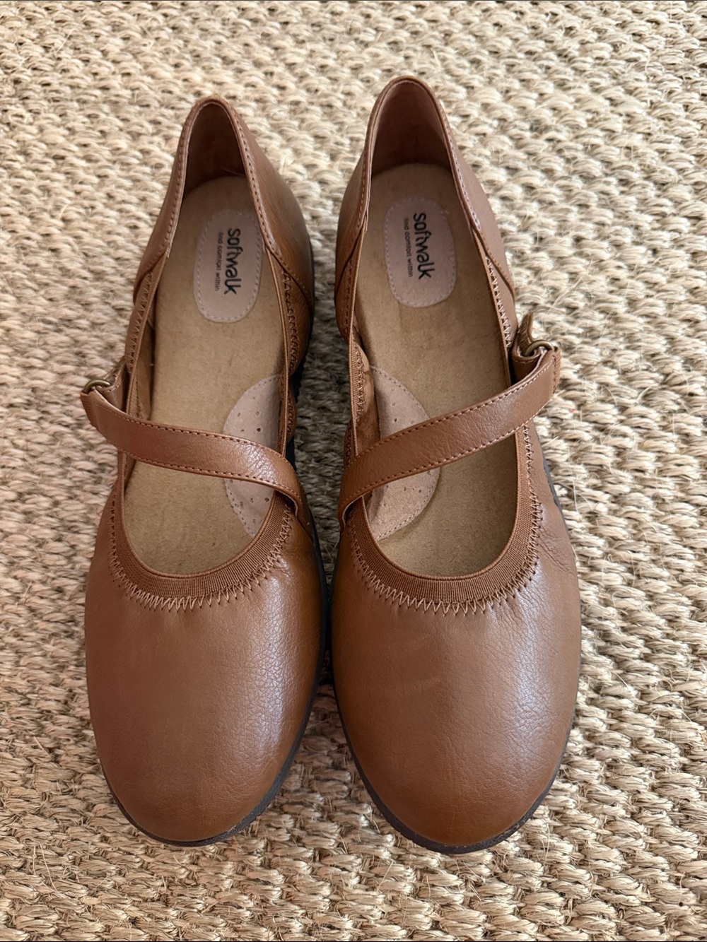 SoftWalk Tan Leather Cross-Strap Flats